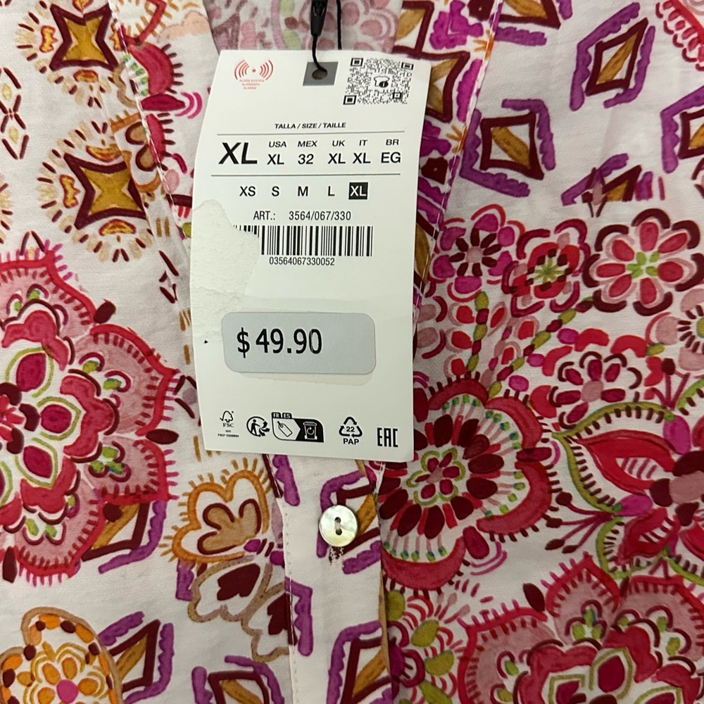 Zara Multicolor Patterned Button Down Shirt NWT - image 4